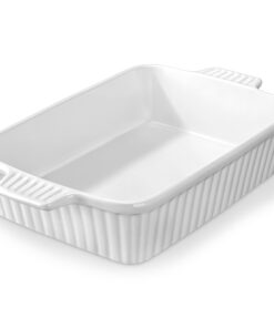 MALACASA Groß Ofenform 40 cm Rechteckig für 4-6 Personen, Keramik Auflaufform Weiss(ofen- & spülmaschinenfest)
