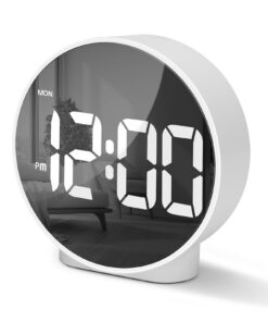 Lafocuse Digitaler Wecker Curved LED Display, Runde Tischuhr mit Dualem Alarme & Snooze, 4 Helligkeitsstufen, 12/24H, Id