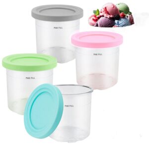 Queryifv 4 Stück BPA-Frei Eisbehälter für Ninja Ice Cream-Maschinen - Speiseeis & Eiscreme mit Deckel - Creamy Deluxe