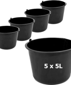 Baueimer Mörtelkübel 5 Stück für Baustelle und Putzjob - 5 L Eimer, Schwarz, 24 cm Durchmesser, Suchbegriffe einschließl
