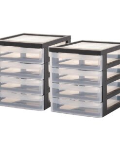 Iris Ohyama Schwarz 2er-Pack 4 flache Schubladen für Home Office Avec Transparent DC-A5