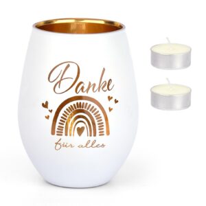 Teelichtglas Mit 2 Kerze – Personalisiertes Kerzenglas Mit Gravur "Danke Für Alles" – Perfektes Geschenk für Ruhestand u