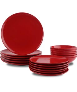 Amazon Basics Geschirrservice aus Steingut, Feuerwehr-Rot, für 6 Personen, praktisch für Party- undEssensevents, elegant
