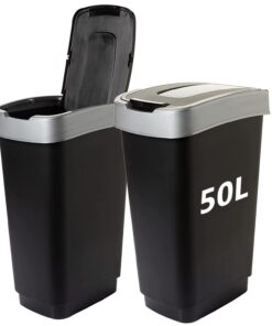 SUSTANIA Duo Mülleimer Küche Geruchsdicht Schwarz/Silber 2x50L Robust Recycelbar Kunststoff