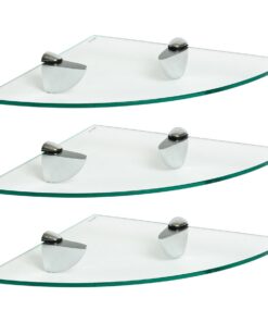 Harbour Housewares 3er Set 30cm Klare Glas Schwebende Eckregale - Badezimmer Küche Lagerung mit Silber Klammern