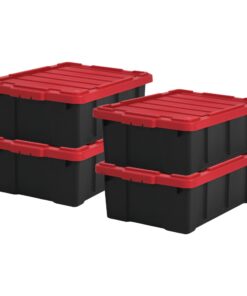 Iris Ohyama Heavy Duty Organisation_boxes_43L_4er-Set_Rot_Groß_Robust_Stapelbar_Aufbewahrungsbox_Garage_Regale_Umzug_Pla