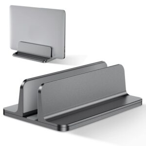 Bewahly Vertikaler Laptop Ständer, Aluminium Verstellbar, Platzsparend für MacBook und Windows Notebooks, Idealer Stände
