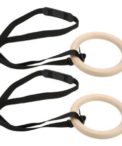 1 Paar Wooden Gymnastikringe mit Verstellbaren Schnallenriemen, Geschwungenen Form, 150KG Tragkraft, Fitnessringe fuer E