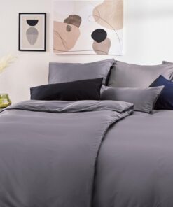 Blumtal Oeko Tex Zertifizierte Satin Bettwäsche 135x200 & 40x80 cm - Anthrazit Kissenbezug - Glanzoptik Satin mit Reißve