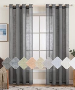 MIULEE Transparente Leinen Vorhänge für Wohnzimmer und Schlafzimmer 140x225cm Dunkelgrau