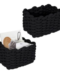 Baumwolle Strickkorb Aufbewahrungskorb, 2 Stück Schlafzimmer Wohnzimmer, Schwarz, 19x15x12cm, Fengelgeflochten
