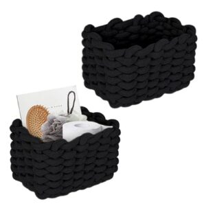 Baumwolle Strickkorb Aufbewahrungskorb, 2 Stück Schlafzimmer Wohnzimmer, Schwarz, 19x15x12cm, Fengelgeflochten