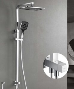 SonTiy Edelstahl Regendusche ohne Armatur,.Chrome Messing Duschumsteller mit Quadratischer Großer Regendusche & 3 Strahl