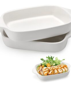 Keramische Auflaufform Rechteckig 2 Stück Lasagneforme für Tiramisu & Aufläufe (Weiss)