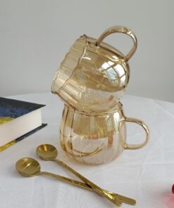 RYHMHA Kaffeebecher-Set, 350 ml, klare bernsteinfarbene Glasbecher für Cappuccino und Tee