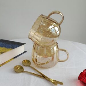 RYHMHA Kaffeebecher-Set, 350 ml, klare bernsteinfarbene Glasbecher für Cappuccino und Tee