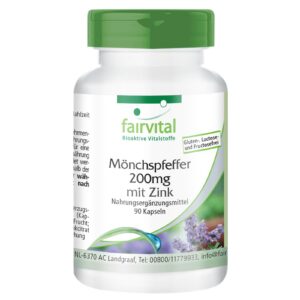 Fairvital Mönchspfeffer 200mg mit Zink für HOCHDOSIERTES Effekt - VEGAN - 90 Kapseln - für stressreiche Tage