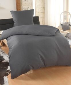 MALIKA® ÖkoTex Standard 100 Fein Seersucker Bettwäsche Anthrazit | 155x220 mit Kissenbezug | Mikrofaser Bettwäsche