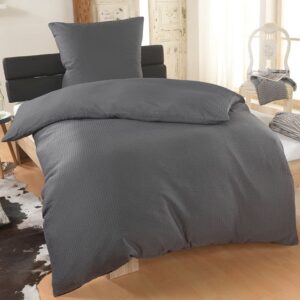 MALIKA® ÖkoTex Standard 100 Seersucker Bettwäsche | Anthrazit für Feinfühlige |Comfort-Design 155x220 mit Kissenbezug 80