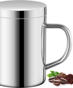 WSAMJIN Doppelwandiger Thermobecher aus Edelstahl für Erwachsene zur Arbeit und Sport, 1|5oz/400ml Isolierbecher mit Gri