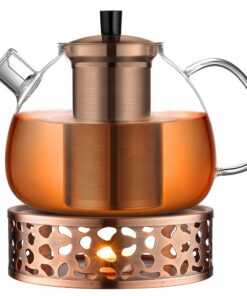 Ecooe Glas Teekanne mit Teesieb 1500 ml, Edelstahl Teewärmer, für Schwarzen Tee, Grüntee, parfümierter Tee