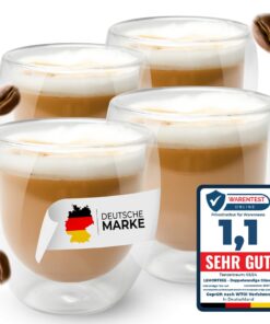 Lemontree 4er Set Cappuccino Tassen - doppelwandig, hitzbeständig, moderne Design Kaffeetassen aus Borosilikatglas
