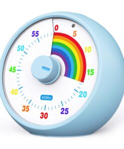 Visueller Timer für Kinder 60-Minuten Countdown (Blau) - Leiser Pomodoro Zeitmanagement mit Regenbogenmuster