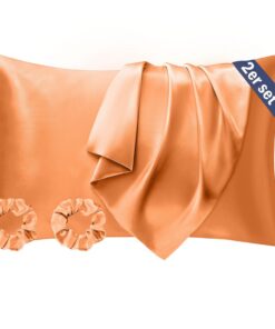 Satin Kissenbezug 40 x 80 2er Set, Weich wie Seidenkissenbezug Silk Pillowcase, Veganer Seide mit 2 Haargummis für Haar