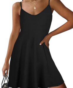 Gosunny Sommerkleider für Damen mit Spaghetti Trägern Sonnenkleid lässig Ärmellos für Strand und Party mit Taschen