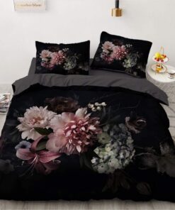 Luowei Vintage Floral Bettwäsche Schwarz 135x200cm für Einzelbett mit Weicher Microfaser und Kissenbezug Luowei Blüten