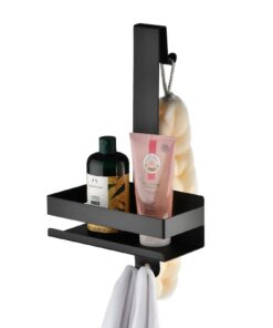 NEWRAIN Duschablage zum Hängen für Rahmenloses Duschfenster, Edelstahl Duschkorb Ohne Bohren, Schwarz Shampoo Halterung