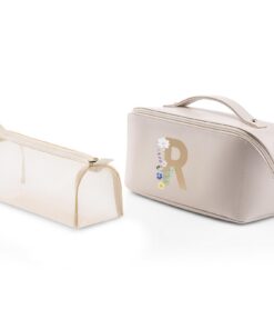 Vlando Reise Kosmetiktasche Groß Damen Make Up Tasche | Vlando Modern Make Up Organizer Tasche mit Initial R | Vlando w