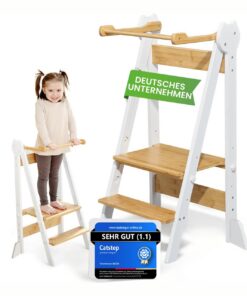 Montessori Lernturm aus Bambus höhenverstellbar mit Kippschutz für Kinder ab 1 Jahr