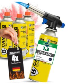 MAGNUM ® Gasbrenner mit max. 1300°C Temperatur für Küchen Nutzung – Lötlampe und Bunsenbrenner – 4x227g Kartusche
