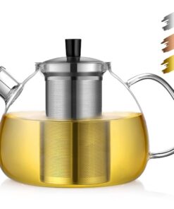 Ecooe Hitzebeständige Teekanne aus klarem Glas 1500 ml für Schwarzen Tee, Grüntee und Dufttee mit herausnehmbarem Edelst