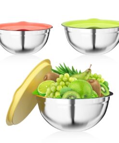 Newpop Salatschüssel 3er-Set, Edelstahl mit luftdichtem Deckel, spülmaschinenfest und stapelbar disgüsse zum Mischen und