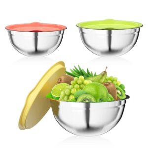 Newpop Salatschüssel 3er-Set, Edelstahl mit luftdichtem Deckel, spülmaschinenfest und stapelbar disgüsse zum Mischen und
