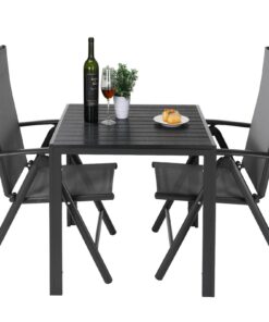 LIFERUN Gartenmöbel Set, 3-TLG Wetterfest für Veranden & Terrassen, Schwarz