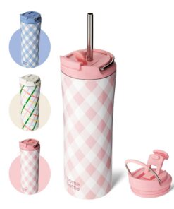 Isolierter Kaffeebecher doppeltwandig mit Strohhalm für Damen und Herren, 530 ml, Edelstahl mit Griff (Rosette) Isolie