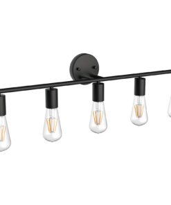 Klighten Vintage Spiegelleuchte für Bad, Industrial Design, 5 Flammmingerled, Schwarz Metall Wandleuchte, 80cm Länge, In