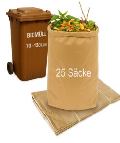 Bio-Müllsäcke 120 Liter Braune Papierbeutel für Abfälle I Nass- & reißfeste Kompostierbare Folienmüllsäcke