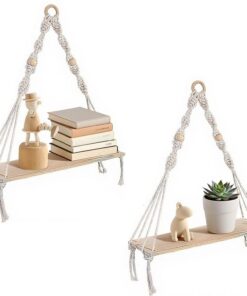 3 Stück Makramee Wandregal, Boho Deko Schweberegal, Baumwollseil Quasten Hängeregale für Wohn- und Schlafzimmer