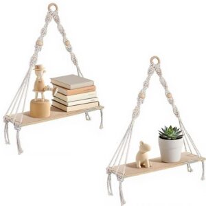 3 Stück Makramee Wandregal, Boho Deko Schweberegal, Baumwollseil Quasten Hängeregale für Wohn- und Schlafzimmer