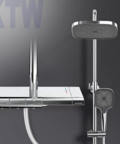 Emke Duschsystem mit Thermostat | Duschsäule mit 3 Strahlstärken & Regenbad | Duscharmatur für moderne Baderoom | Thermo