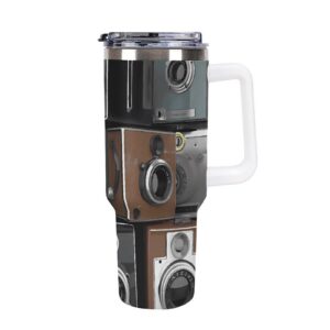 AQRJLPM Retro Cool Kaffeebecher Edelstahl, 1,2 l, Isolierter Trinkbecher mit Strohhalm, auslaufsicher, für kalte und hei