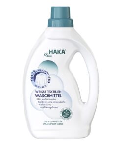 HAKA Weiß Waschmittel flüssig, 1 L, strahlend weiße Hemden & Blusen, knitterschonend & glättend, veganer Grauschleierent