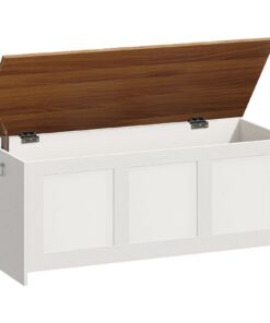 HOOBRO Sitzbank mit Stauraum 110 cm, Sicherheitsscharnier Truhe, Weiß Walnuss EWH411CW01