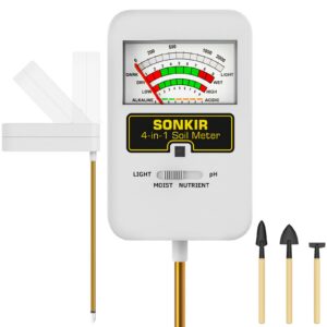 Sonkir Bodenfeuchtigkeitsmessgerät, 4-in-1 pH-Tester, Nährstoffe, Feuchtigkeit und Licht für Pflanzen, tolles Garten- un