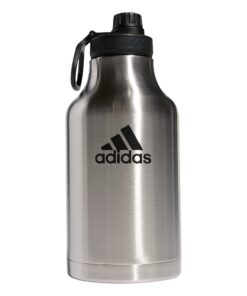Adidas 2 Liter Metall-Wasserflasche, doppelwandig und isoliert, für Outdoor-Activisten, 62 Ounce, Edelstahl/Schwarz