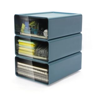 OSTWOLKE Schreibtisch Organizer mit Schubladen Transparenzblau Büroorganisation Aufbewahrung Stifte Radiergummi Transpar